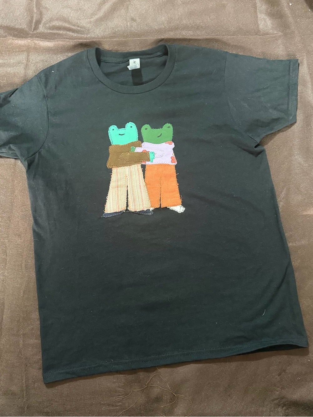 Gildan Black Tee with Embraced Frog Duo Patchwork Appliqué